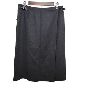 Ann Taylor Loft Wool Blend Gray Wrap Skirt Women's SZ 12 A-Line Lined Academia